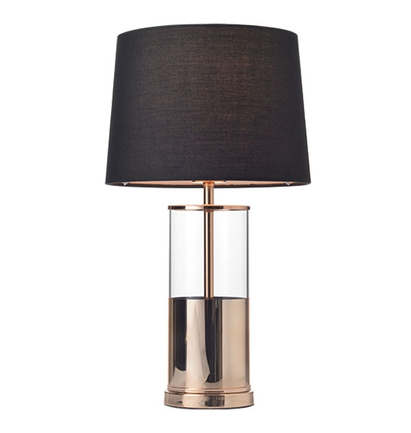ACA Decor Επιτραπέζια Λάμπα Renouar Γυαλιστός Ορείχαλκος με Διάφανο Γυαλί & Μαύρο Καπέλο