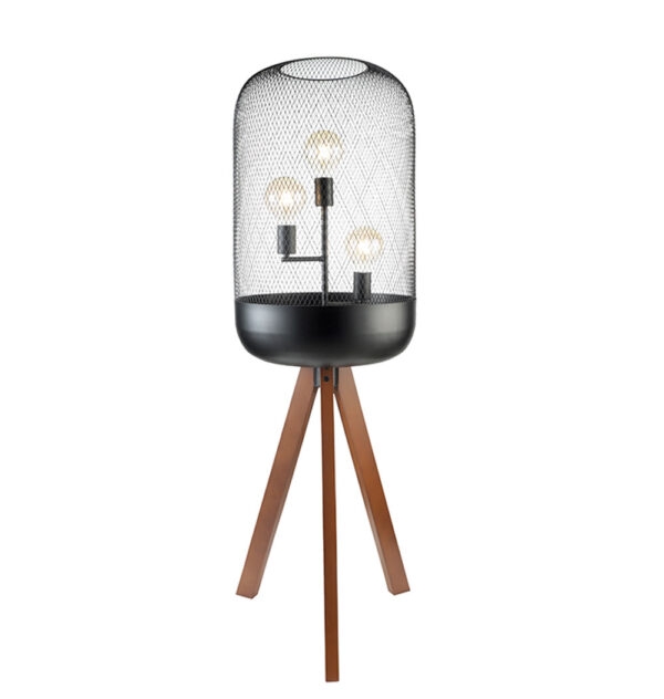 ACA Decor Φωτιστικό Δαπέδου Parot 3Φ Μεταλλικό Μαύρο Ματ με Ξύλο