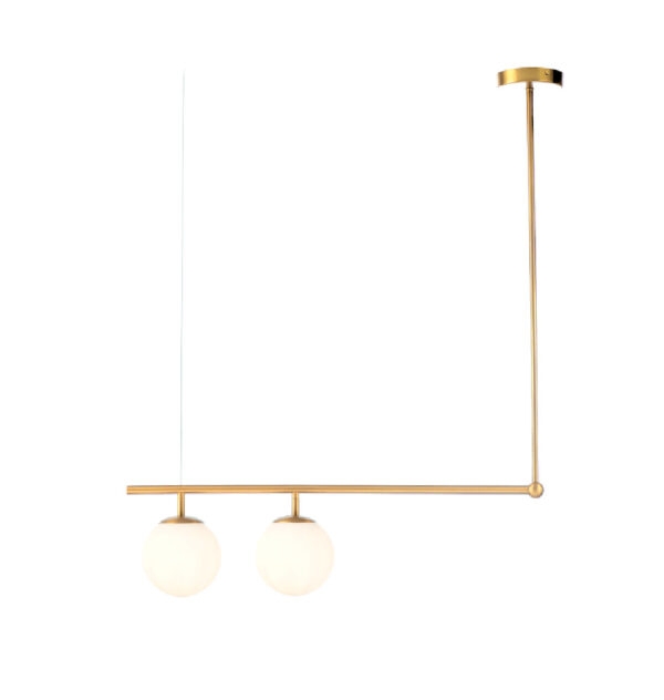 ACA Decor Κρεμαστό Φωτιστικό Ράγα Thetis 2Φ Μεταλλικό σε Σατινέ Ορείχαλκο και Λευκό Γυαλί